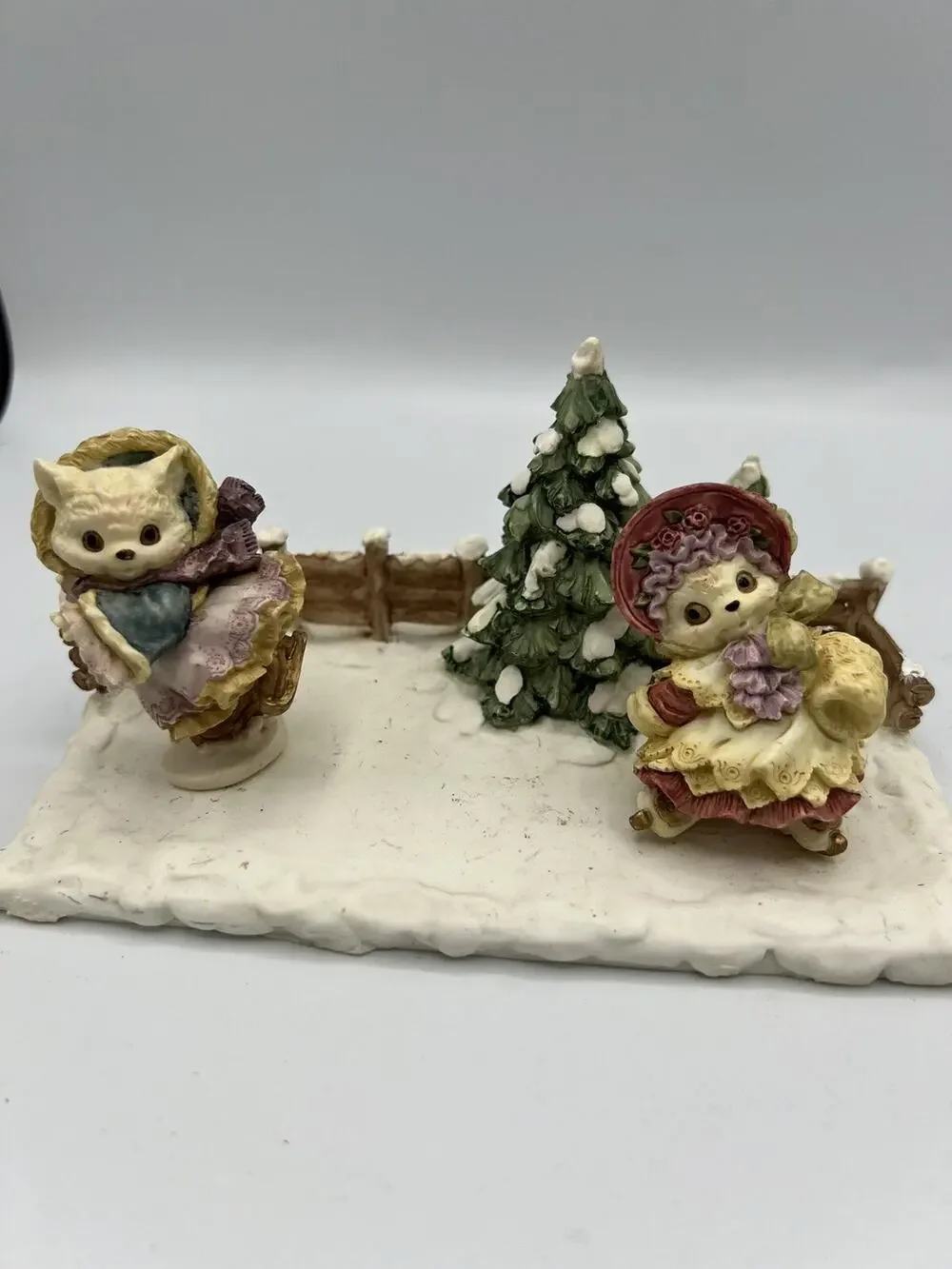 Vintage Holiday Time Christmas Kittens Ice Skating Pond Magnetic Village Decor